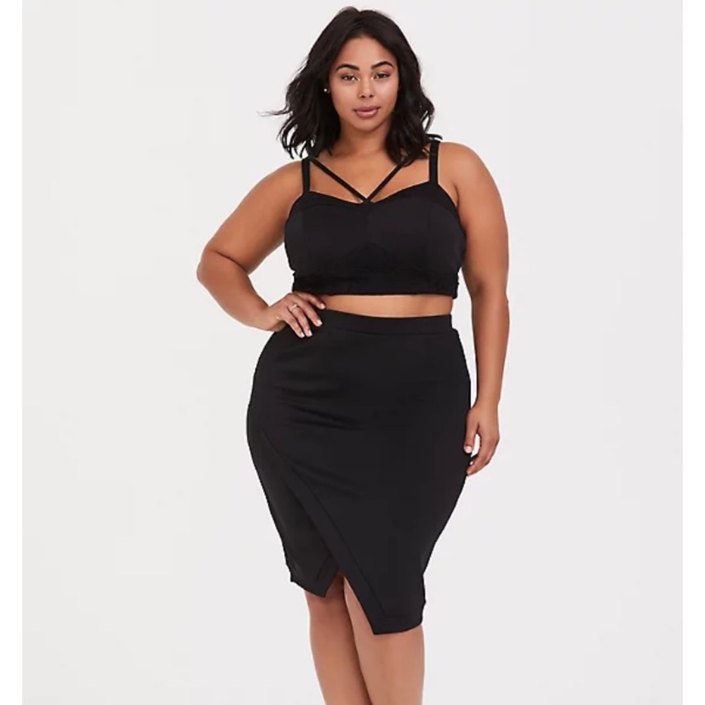 Black scuba and lace top and skirt 2 piece